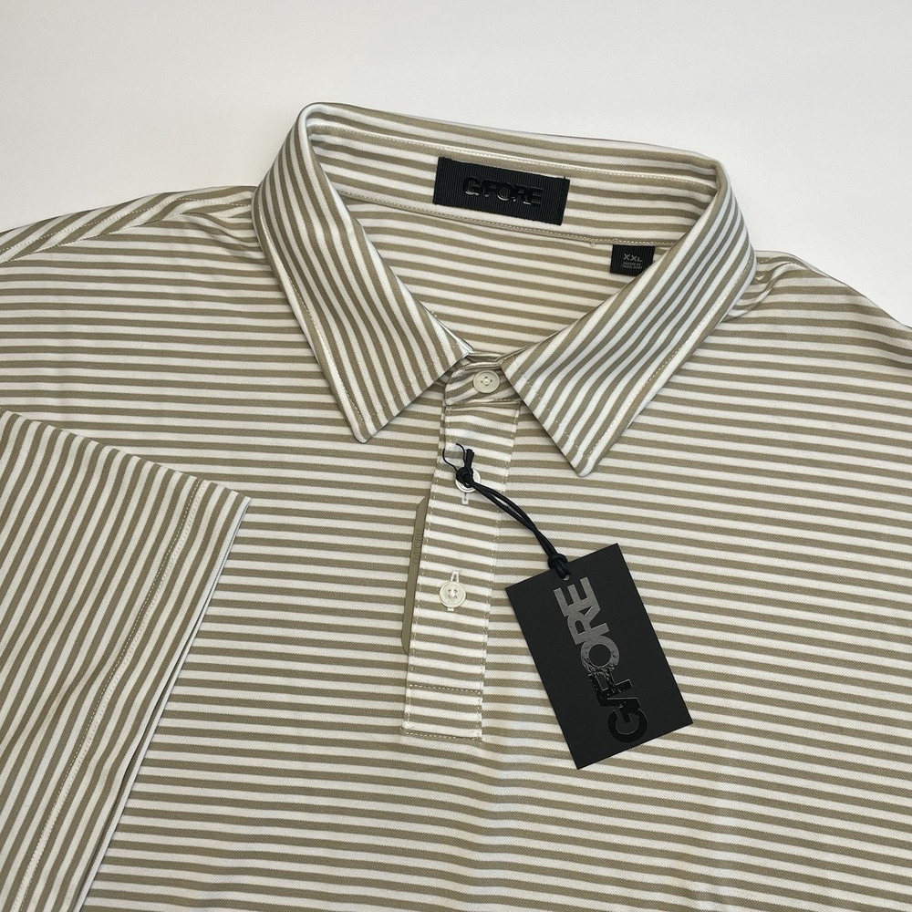 G/FORE Air Play Stripe Polo Shirt Mens XXL Dune Beige White Golf Pima Stretch - Picture 1 of 8